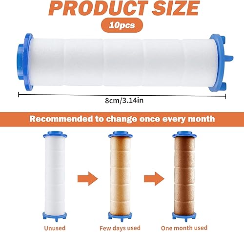 Miniatura 2 de Paquete de 10 filtros de ducha de 3 capas de repuesto para cabezal de ducha de mano, filtro de cabezal de ducha de 3.15 pulgadas para agua dura,