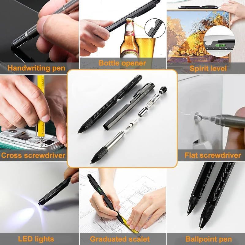 Miniatura 7 de Bolígrafo multiherramienta 9 en 1 para exteriores, multiherramienta de bolsillo con luz LED, regalos para hombres, regalos de Navidad para papá, él,