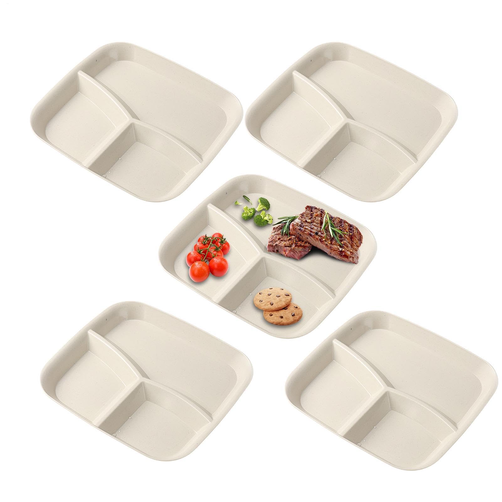 Assiettes de séparation pour adultes – 3 compartiments – Lot de 5 assiettes divisées | Fruits Légumes Salade Riz pour la Maison Cuisine