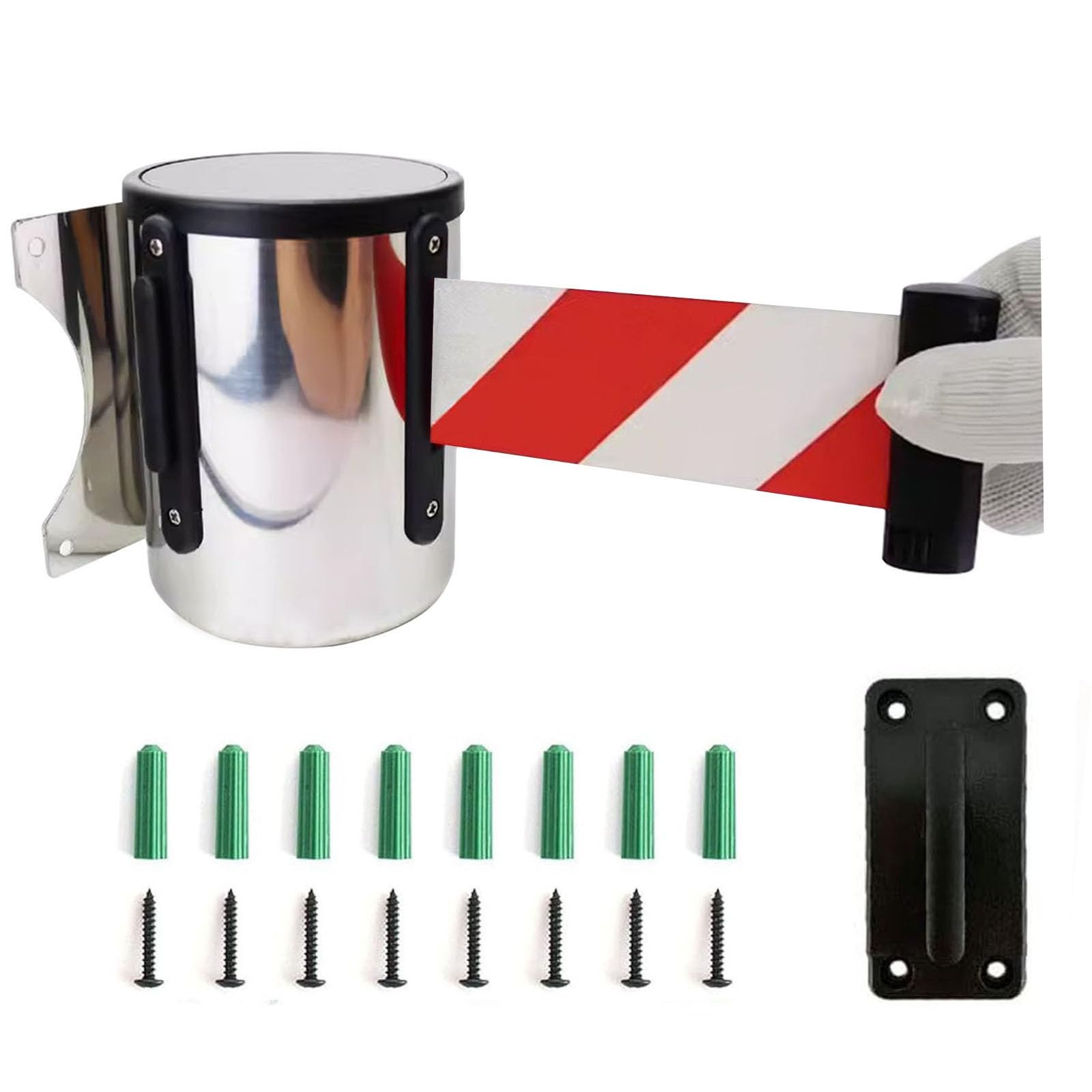 Retractable Barrier Tape, Stainless Steel - Crowd Control Cordon with Mounting Accessories for Effective Event Management(A,5M(16.4FT))