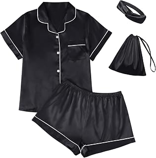 4Pcs Women Silk Pajama Set Summer 2025 Satin Pjs 2 Piece Suit Lounge Scrunchies Lady Sleepwear Matching Clothing