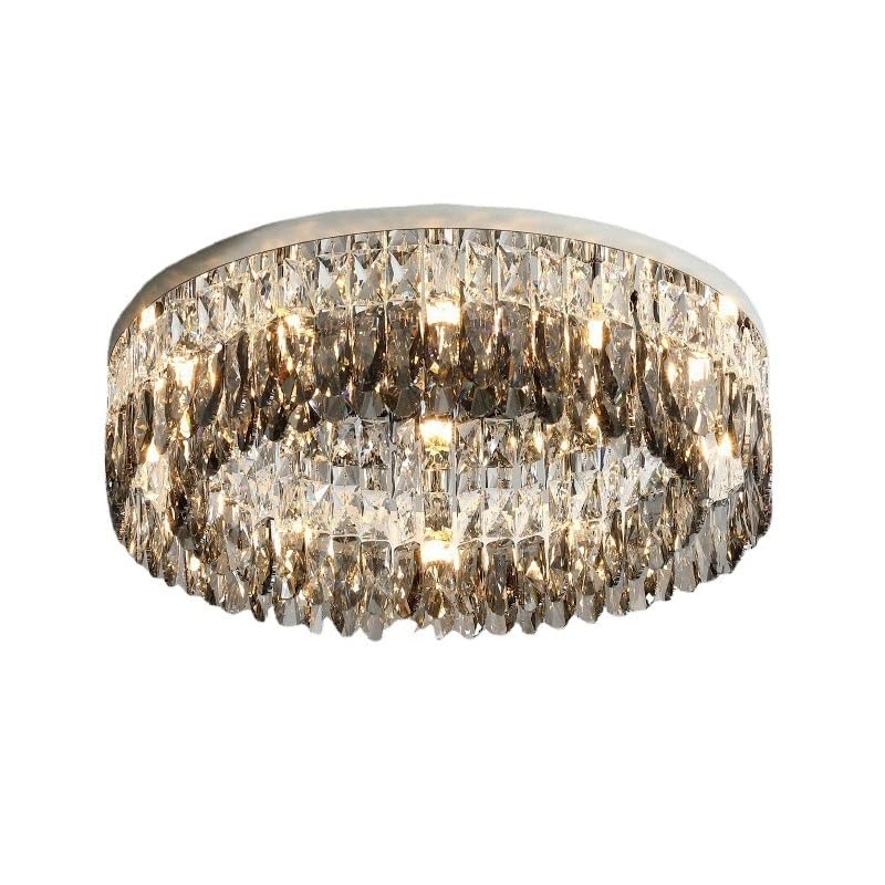 Plafonnier LED cristal argenté E14 de 15.8IN rond pour salon