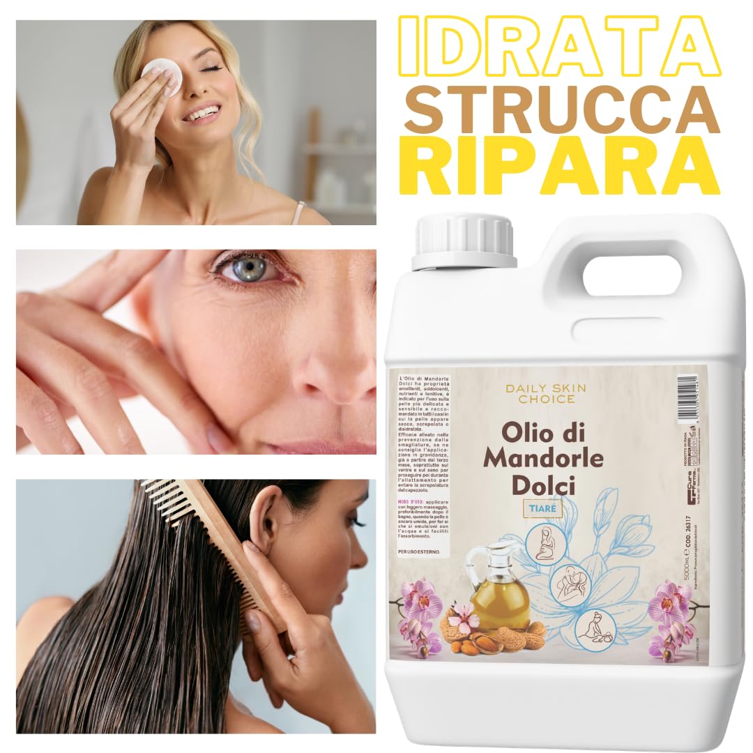 Süßmandelöl mit Tiaré-Duft, 5 l, beruhigendes und pflegendes Körperöl für Massage, nach der Dusche und nach dem Wachsen – Professionelle Größe