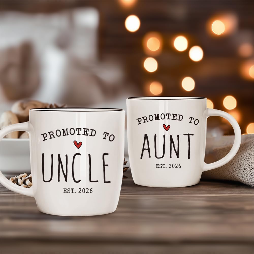 Promoted to Aunt & Uncle 2026 Coffee Mugs Set Gifts, Pregnancy Announcement Gift for New Auntie and Uncle, Baby Reveal Present Ideas, First Time Aunt Uncles Gifts, Gender Reveal Cup for Family, 13oz - Image 5