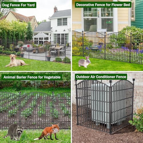 Image of Decorative Garden Fence with Gate, 5 Panels - 32 in (H) x 11.8 ft (L) No Dig Dog Fence Outdoor for Yard, Rustproof Tall Garden Fencecing Panels, Animal Barrier Suitable for Yard Border, Patio