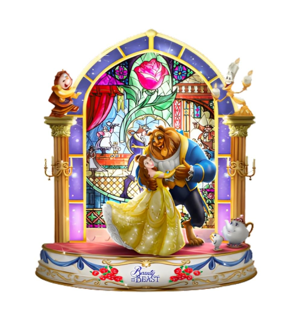 The Bradford Exchange Hawthorne Village Division Beauty and The Beast Sculpture with LED Illumination Stained Glass 7-inches