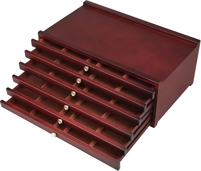 MEEDEN Art Supply Storage Box: 6 Drawers Pencil Organizer Craft Storage | Beech Wood Multifunctional Organizer Box with Compartments for Pastels, Colored Pencils, Pens, Makeup Brushes-Deep Walnut
