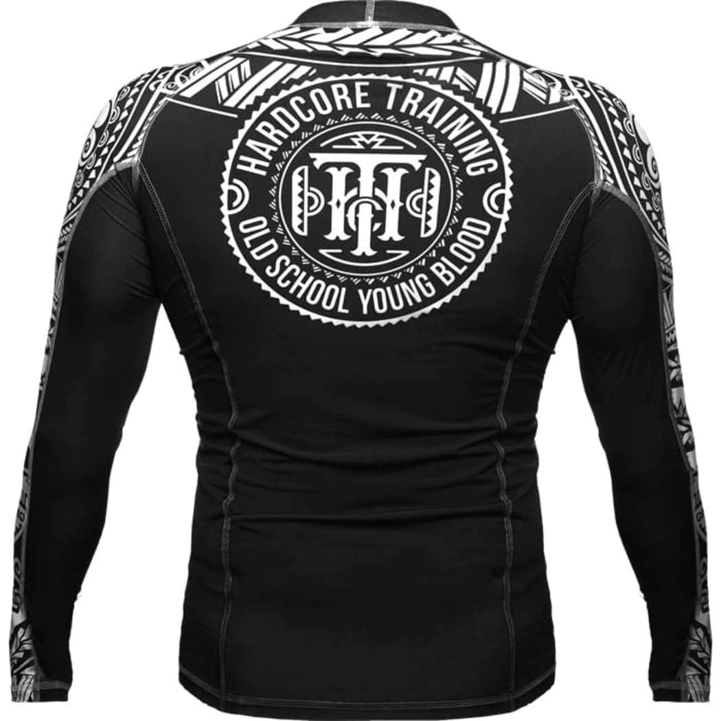 Hardcore Training Rash Guard Mężczyźni Kompresja Koszulka Długi Rękaw BJJ MMA No-Gi Obcisła Grappling Boks (DE/NL/SE/PL, Alfa, XL, Regularny, Regularny, Czarny Biały)
