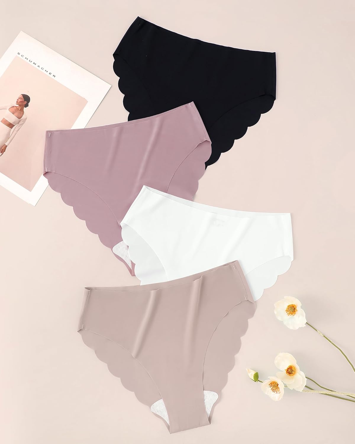 ASIMOON High Waisted Seamless Womens Bikini Underwear No Show Postpartum High Cut Cheeky Ladies Panties 4 Pack - Image 6