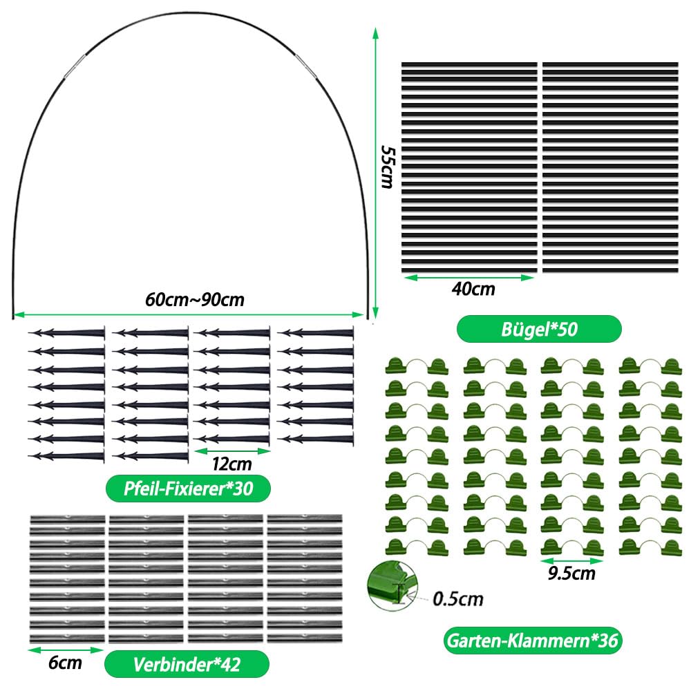 Anyingkai Garden Arceaux pour Serre Tunnel,Cerceau De Serre De Jardin,Kit De Maison De Cerceau De Jardin,Cadre pour Serre De Jardin, Arceaux pour Serre Tunnel pour La Protection des Plantes (50PCS)