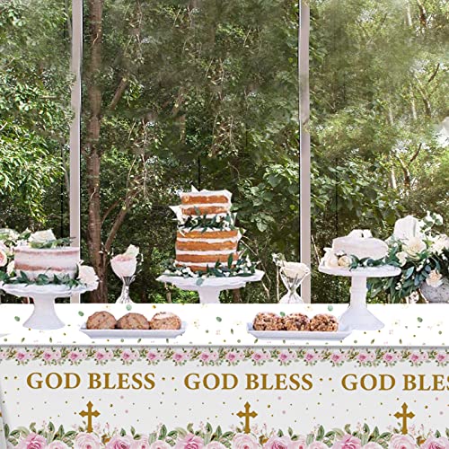 Makarios 3 Pcs. Baptism Tablecloth, God Bless Tablecloth, Cross Tablecloth, First Communion Tablecloth For Girls (Pink) #TOP3