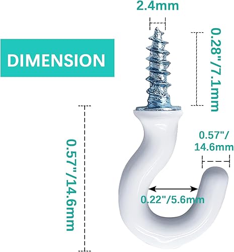 Miniatura 5 de 100 ganchos blancos para taza de techo, tornillos autorroscantes de 12 pulgada, perfectos para colgar plantas, cocina, tazas y techo (blanco)