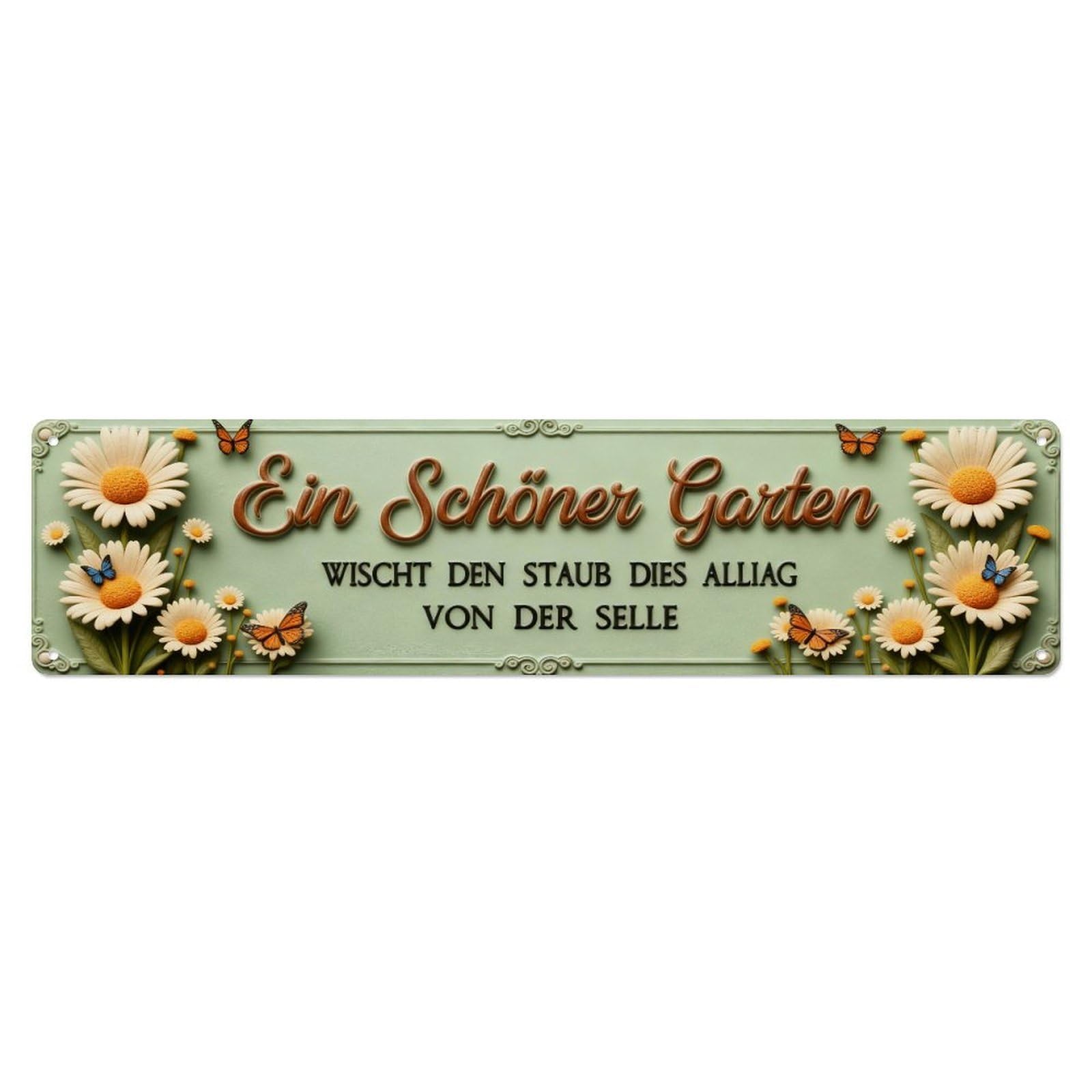 Floral Garden Butterflies Daisies Green Metal Tin Sign Plaque