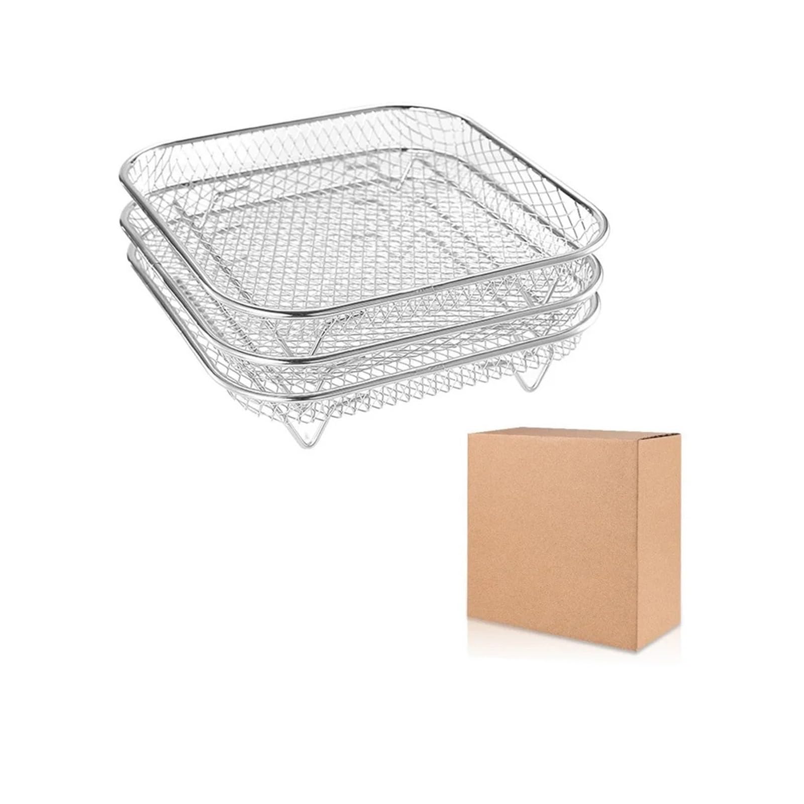 Rejilla de vapor, soporte cuadrado de acero para freidora 20x20 cm | 20 x 20 cm, plateado, soporte cuadrado de acero para barbacoa y filtro de aceite(B SET)
