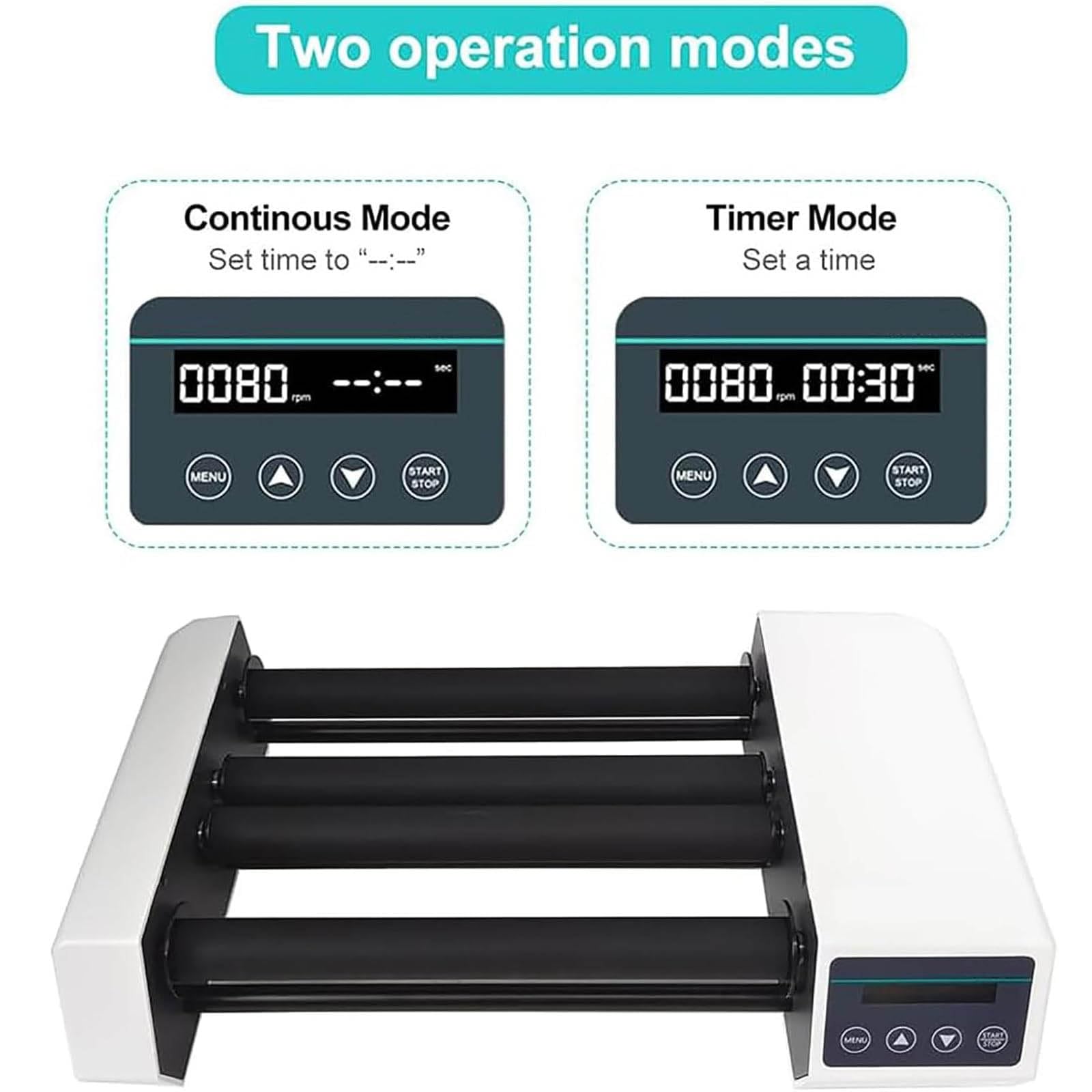 Mezclador digital de rodillos de laboratorio, agitador de 4 tubos, velocidad 20-80 rpm, temporizador 1 min-23 h59 min, modo continuo para pruebas de laboratorio químico y biológico