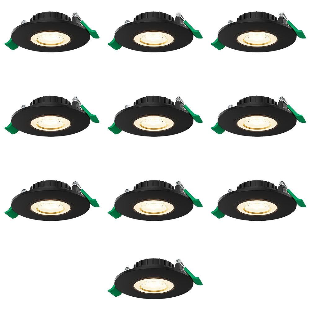 HOFTRONIC - 10er Set Prado LED-Einbaustrahler Bad Dimmbar - 6 Watt 570 Lumen - CCT Lichtfarbe einstellbar 2700K/4000K/6000K - Geringe Einbautiefe 25mm - Rund - IP44 Badezimmer Einbauspot - Schwarz