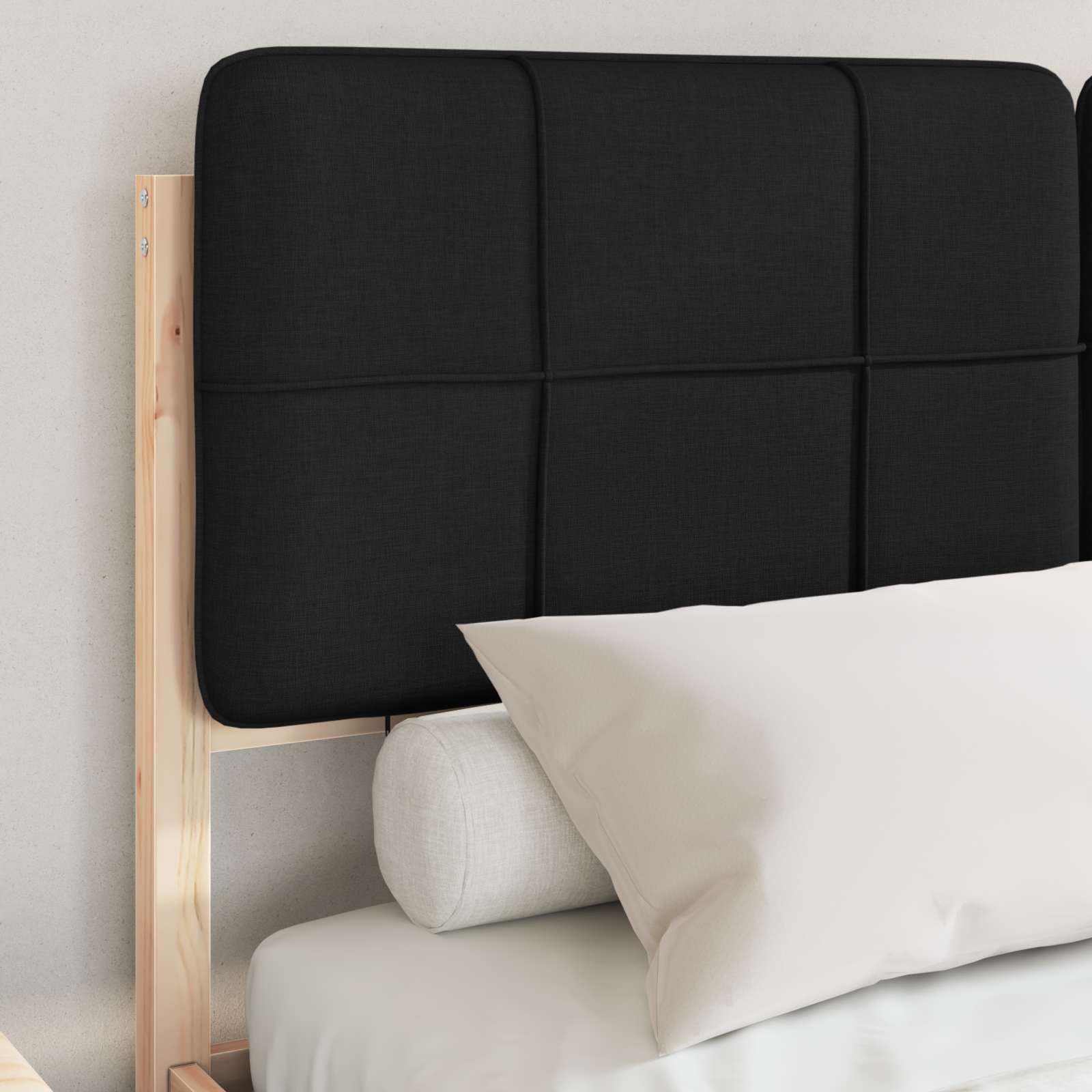 Cadre de lit avec tête de lit rembourrée en pin massif noir, 160 x 200 cm, lit king size, sommier à lattes intégré, pour chambre à coucher et chambre d'amis, montage facile, cadre durable