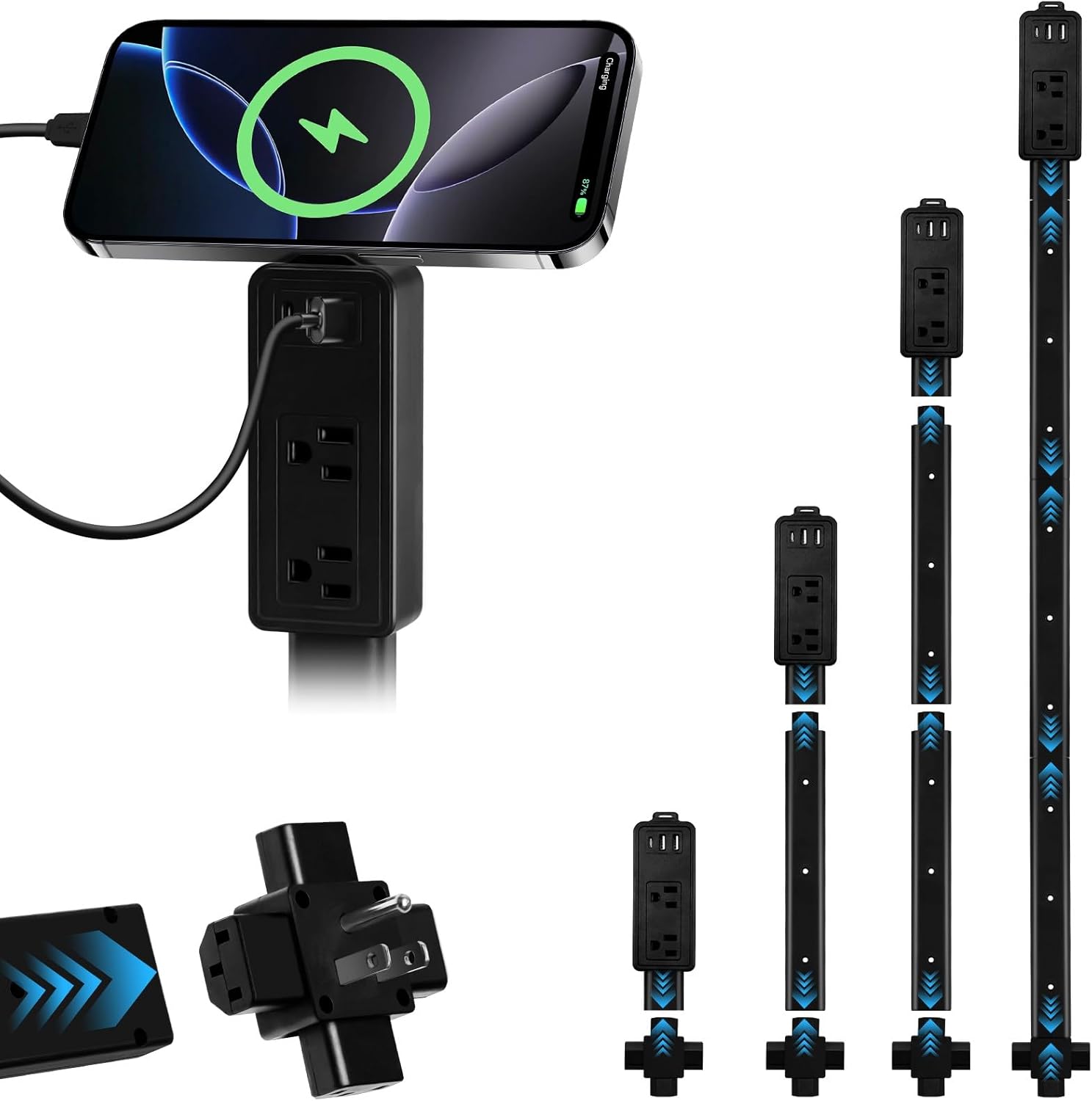 Electrical Outlet Extender Stick 8"-36" Modular Expandable Power Extender Stick 360° Access Hard-to-Reach Outlets for Home Office Dorm Room Behind Furniture,Black