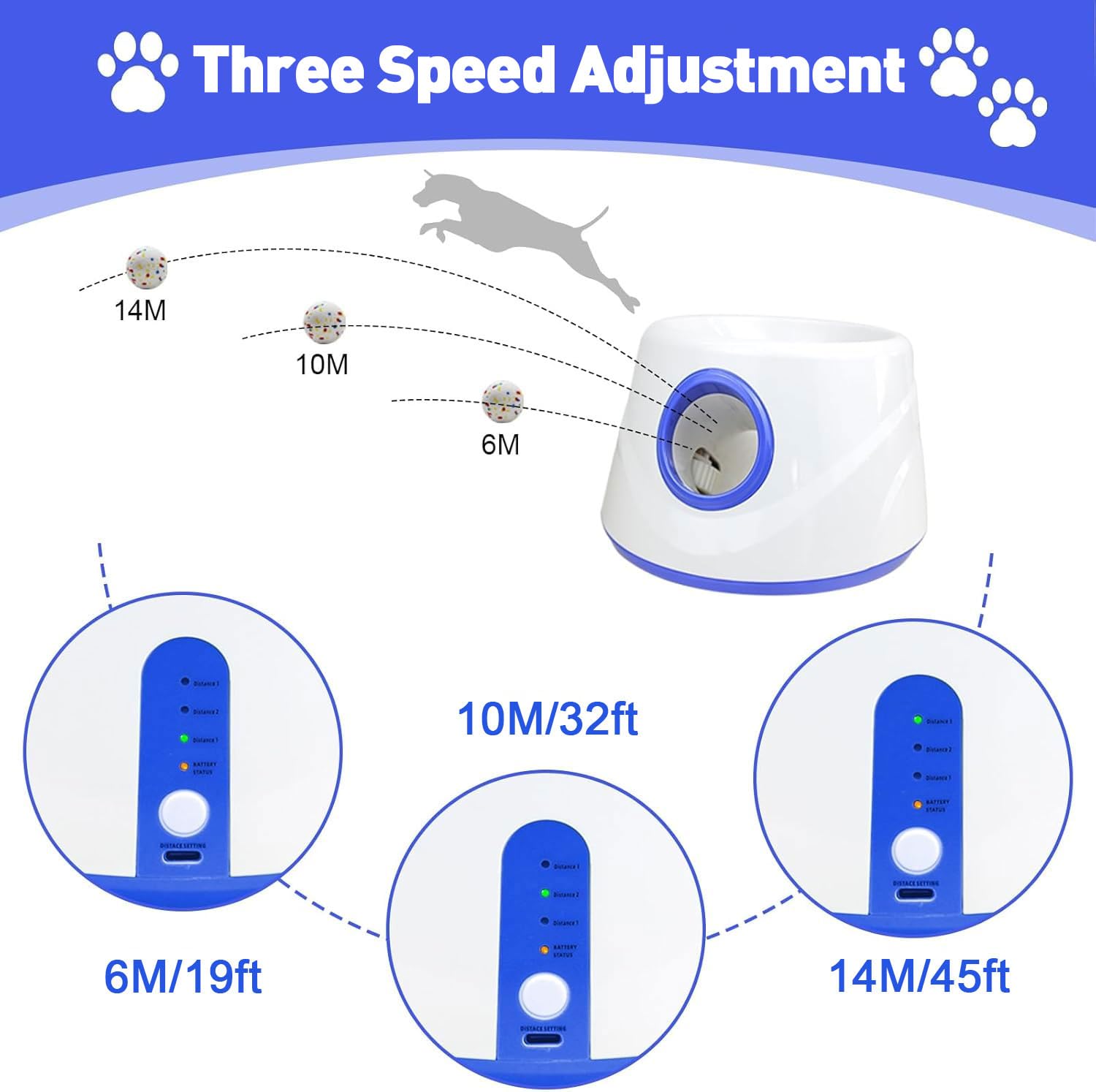 Lanzador automático de bolas para perros para interiores y exteriores, lanzador de bolas de perro, ajustes de distancia ajustable, batería recargable, juguete interactivo inteligente para