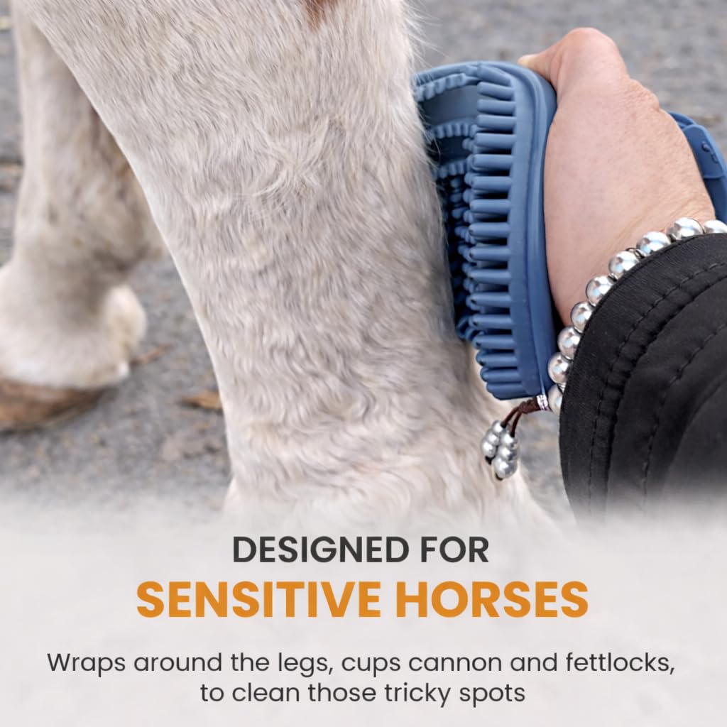 Epona Noble Blue Flexible Glossy Curry Comb for Horses – Soft, Ergonomic Grooming Brush with Flexible Tines for Deep Cleaning, Massage & Shedding Care (Noble Blue)