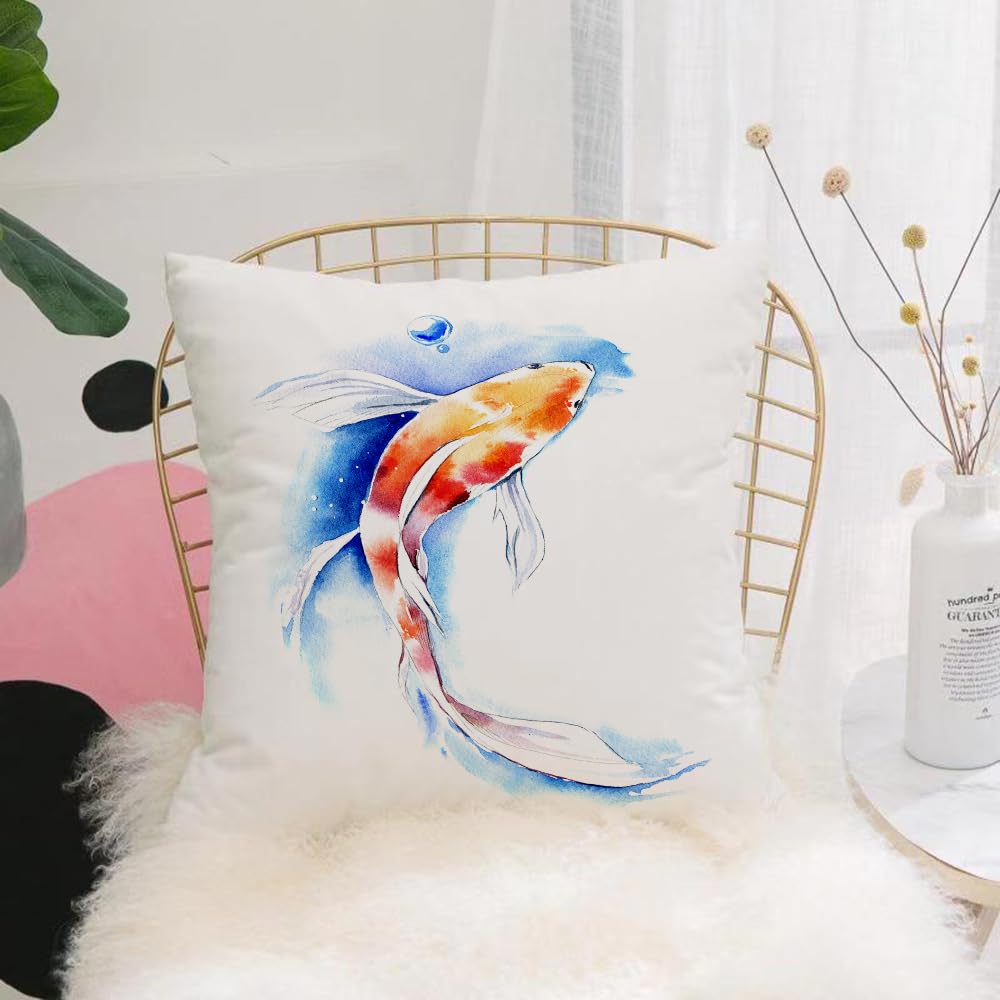 HYOSXW Cushion Cover,Throw Pillow Case Home Decorative for Living Room Bedroom Sofa Chair 16X16 Inch,Koi Carp Animals Wildlife Fish Nature Chinese Japan Spring,Pillowcase 40X40cm
