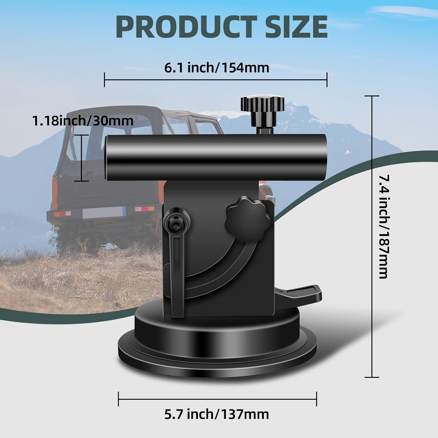 Car Flag Pole, Suction Cup Flag Holder, Mount for RV, Truck, Trailer, SUV (Adjustable Angle, Black)