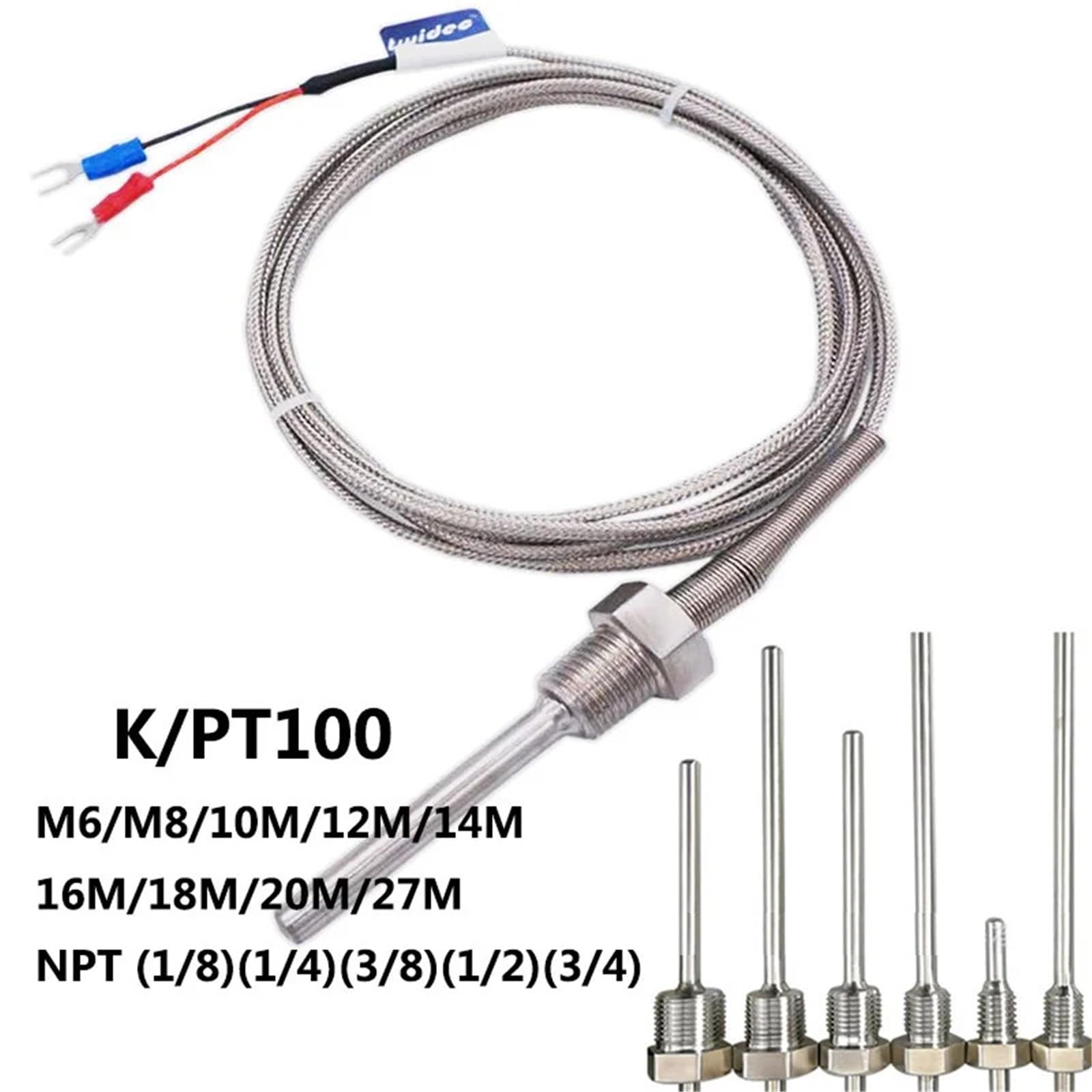 Gwint czujnika temperatury 800 °C M6~27M /NPT 1/8~3/4 sonda ze stali nierdzewnej K /PT100 typ regulator temperatury rury termoparowej (M6 K)