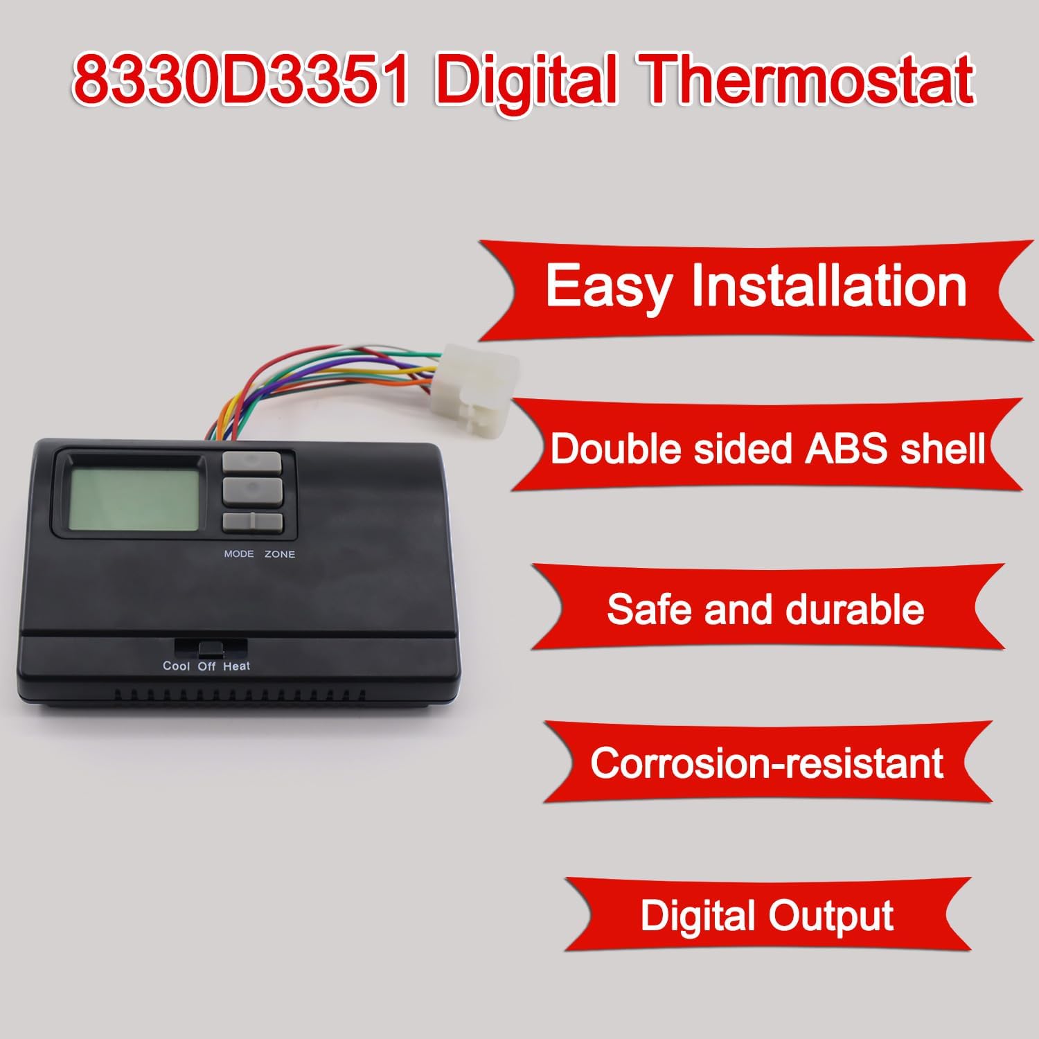 8330D3351 Digital Thermostat, Rv Thermostat Heat/Cool Wall-Mount Black