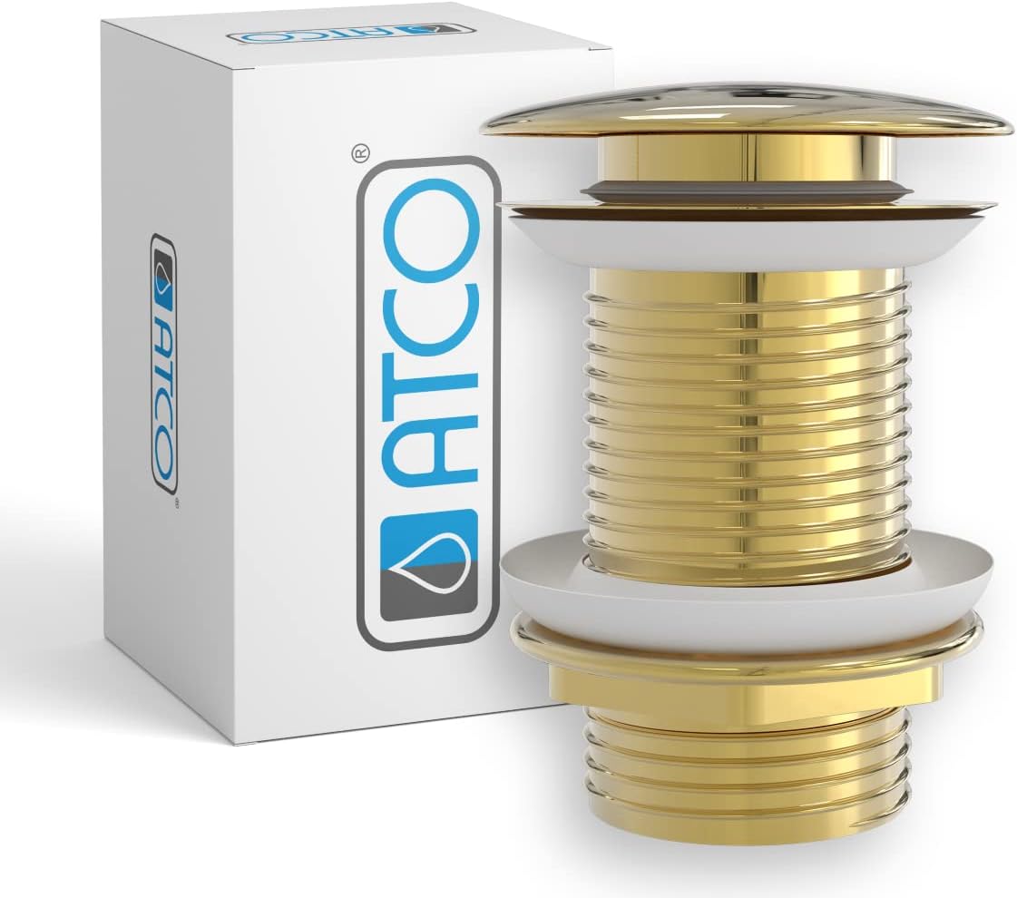 ATCO® PU24 Pop-Up Valve Drain Set Eccentric Drain Click Valve Siphon Without Overflow Gold-Plated Gold