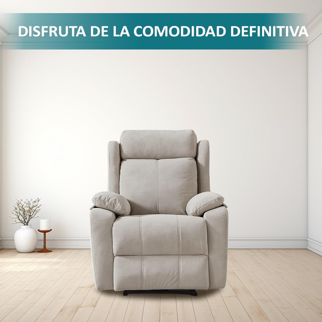 Sillon Relax Reclinable Eléctrico, Gravedad Cero | Con Cabezal Eléctrico, Desenfundable, Espuma Suave, Puerto USB | Madera de Pino | Sillones para el Salon | Silla Sofa | Sillones Modernos | Beige