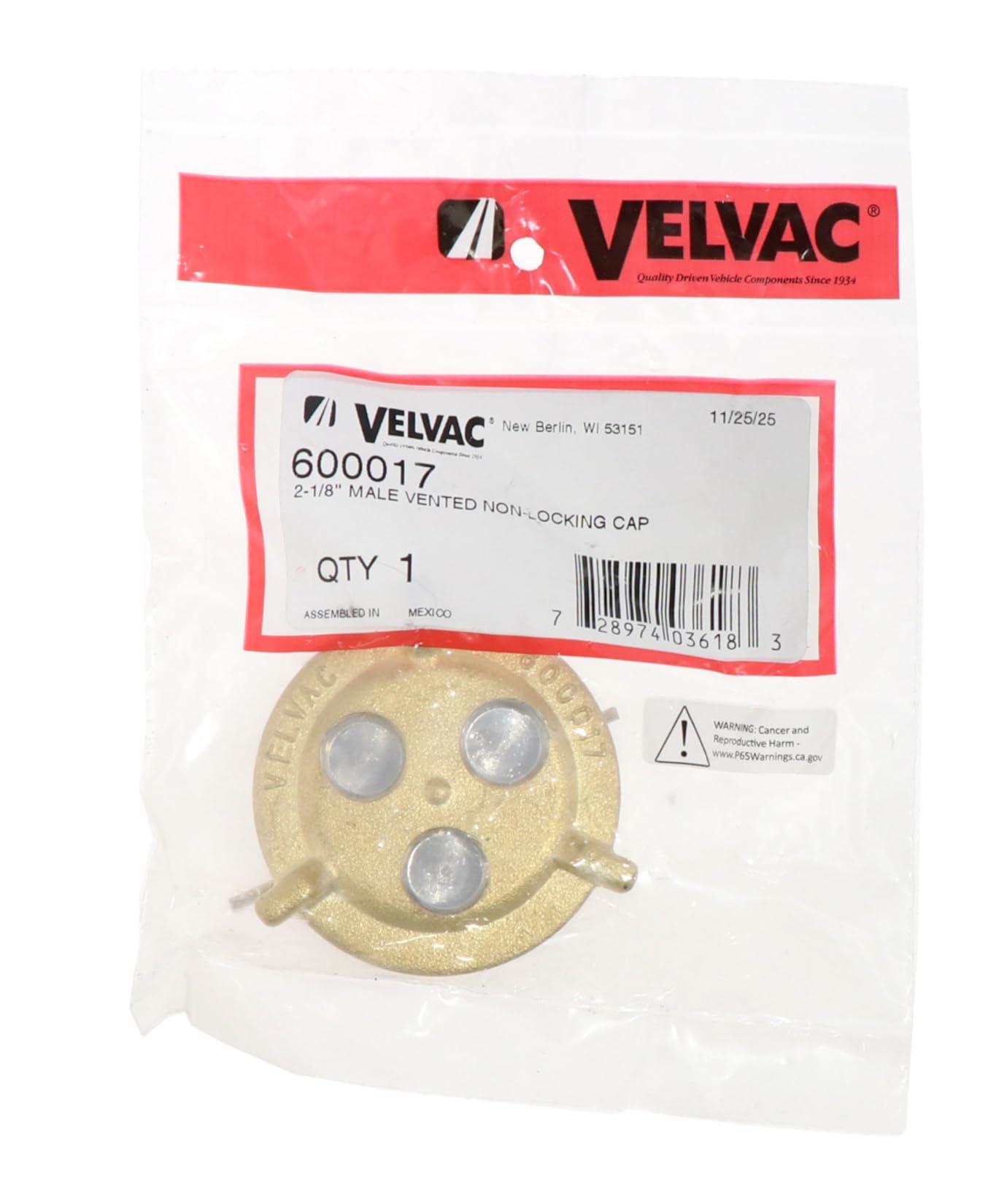 Amazon.com: Velvac 2-1/8 Inch Male Vented Non-Locking Brass Fuel