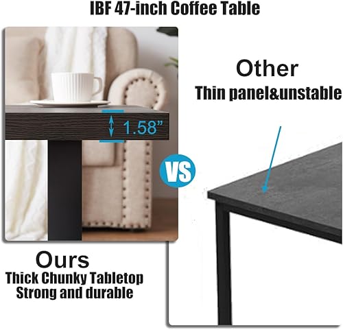 Miniatura 5 de IBF Mesa auxiliar rústica, de madera y metal, simple mesa central industrial moderna, mesa de cóctel rectangular minimalista de madera para sala de