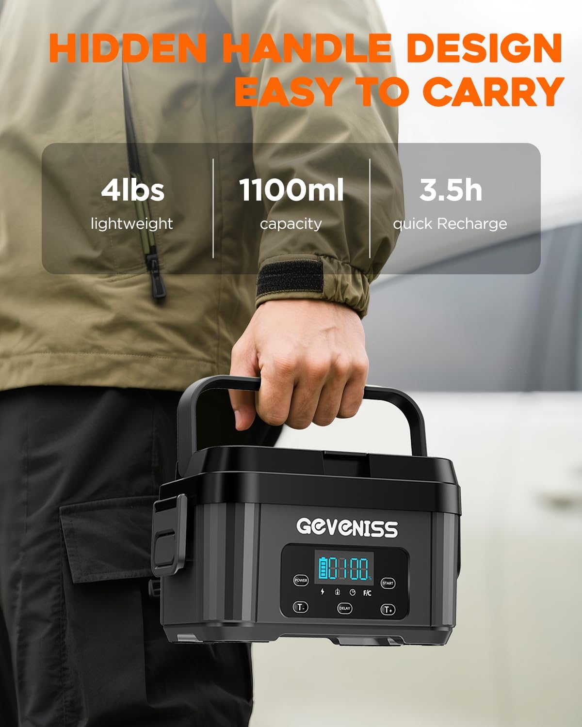 Cordless Electric Lunch Box for Adults – Battery-Powered Heated Lunch Box Food Warmer with 1.1L Stainless Steel Container, Timer Function, Leakproof, Portable for Work, Travel, Office - Image 7