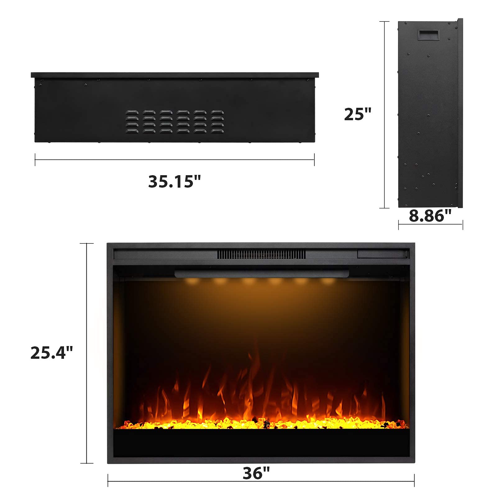 Mystflame Electric Fireplace, 36 Inches Recessed Electric Fireplace