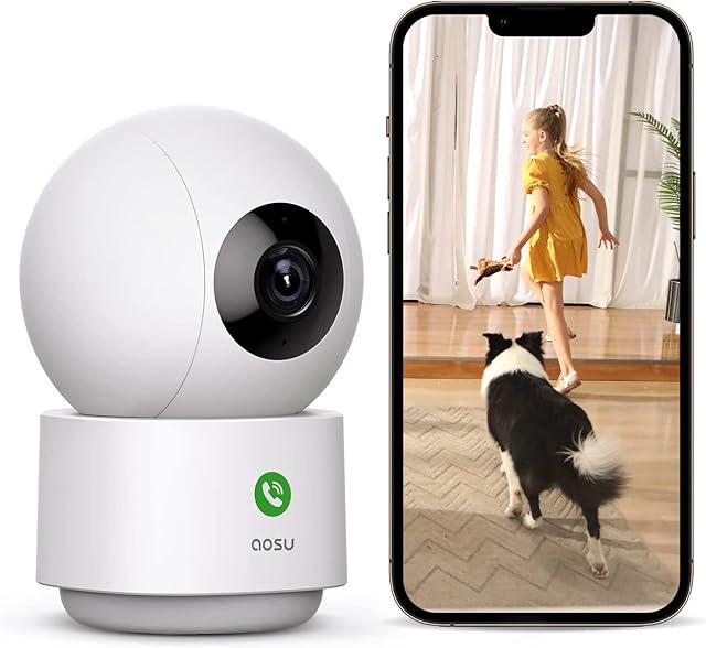 AOSU 2K QHD Baby Monitor Supports One-Touch Calling, 360° Pan-Tilt Scenes Preset Security Camera Indoor, Pet Camera with Smart Motion Tracking, Home CCTV for Dog Works with Alexa, 5G & 2.4G WiFi