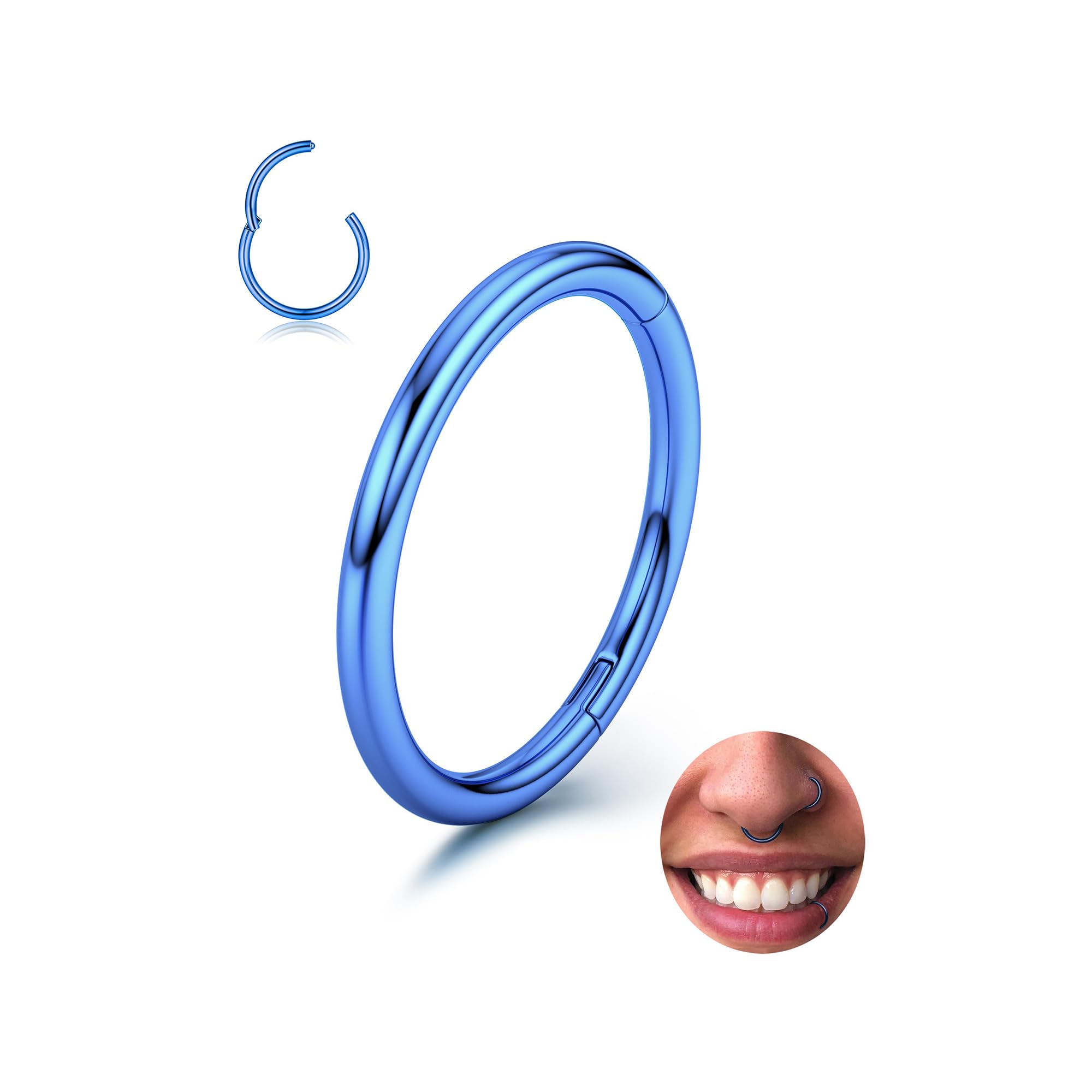 BodyBonita Piercing Nariz Aros con Bisagra - 316L Acero Quirúrgico sin Costuras Septum Piercing Labio CartíLago Hélix Daith Caracola Trago Torre Oro/Plata/Negro/Oro Rosa/Azul/Arcoíris — view 11