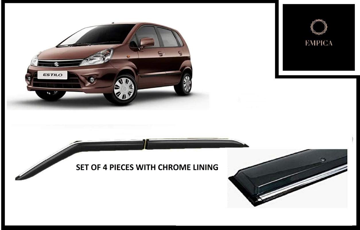 Empica Plastic Window Door Visor Rain Guard Side Wind Deflector Chrome Lining Shield Compatible with Maruti Suzuki Zen Estilo (Set of 4)