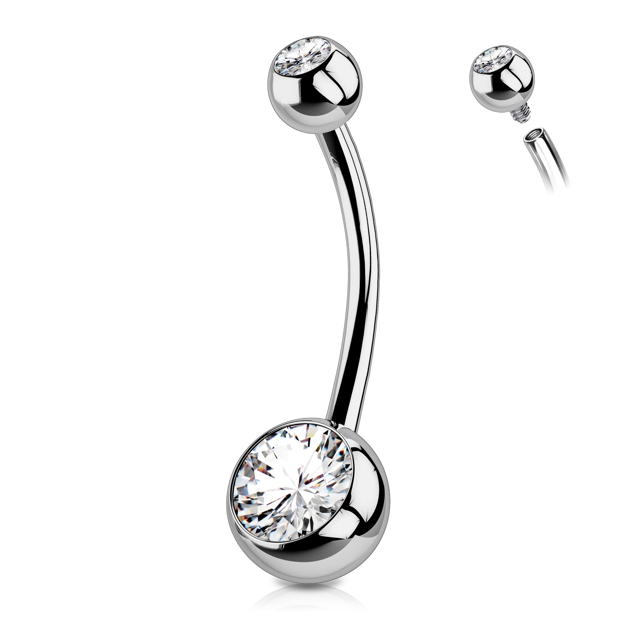 OUFER Titanium Belly Button Rings, Female Thread, 14mm Long, Round Cubic Zirconia Navel Rings For Men And Women, G23 Hypoallergenic Body Piercing Jewelry