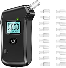 FIVAVA Alkoholtester, Polizeigenau Alkoholmessgeräte mit 20 Mundstücken, Professioneller Alkoholtester mit Digitaler LCD-Anzeige für Den Einsatz zu Hause Oder Auf Partys