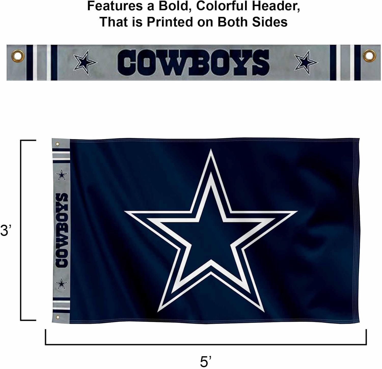 Dallas Cowboys Printed Header 3x5 Foot Banner Flag - Image 2