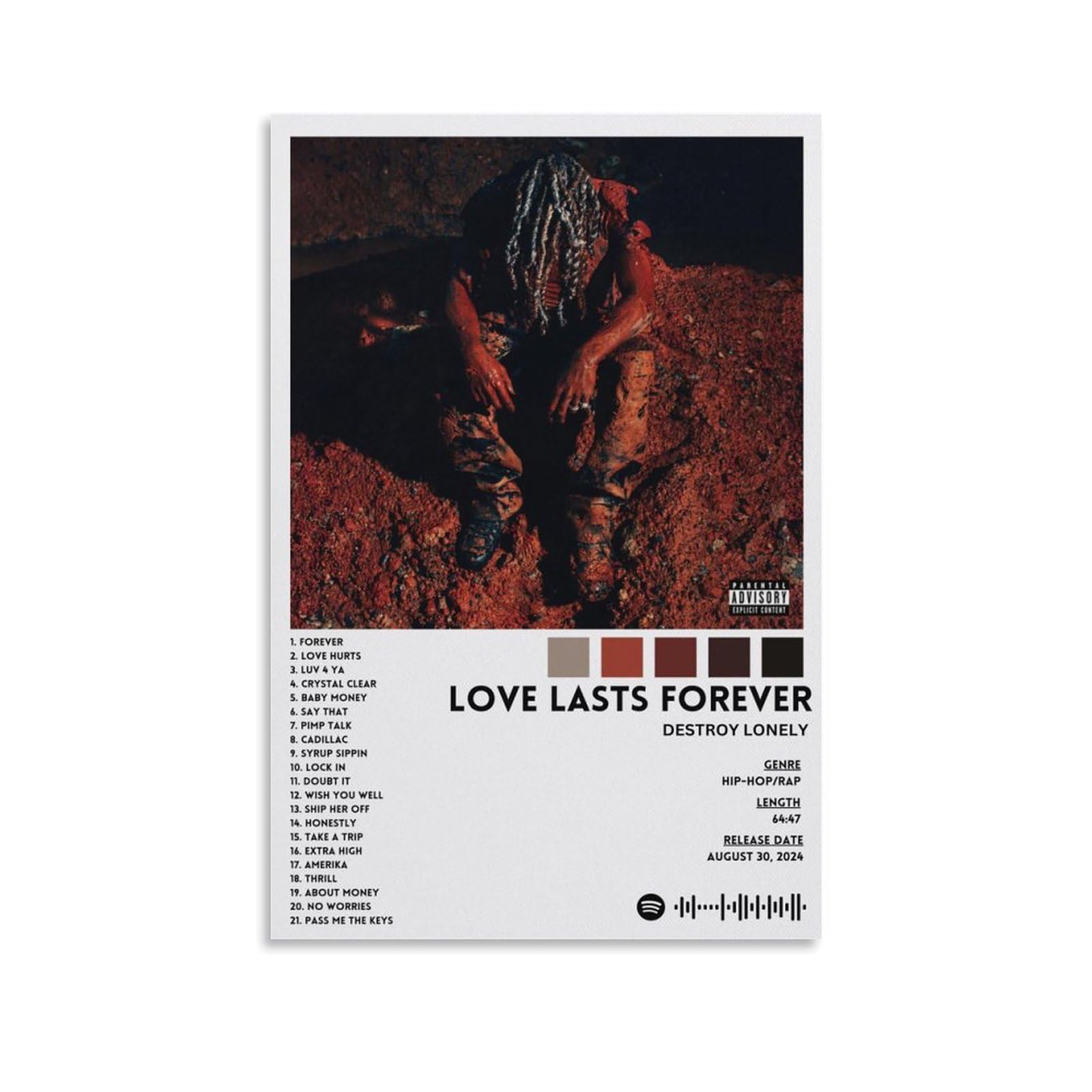 WHBAQ Destroy Lonely Poster LOVE LASTS FOREVER-Album Poster Canva Colourfast Wall Art Decorative Painting for Living Room Bedroom Home Decor 08x12inch(20x30cm) Unframe-style