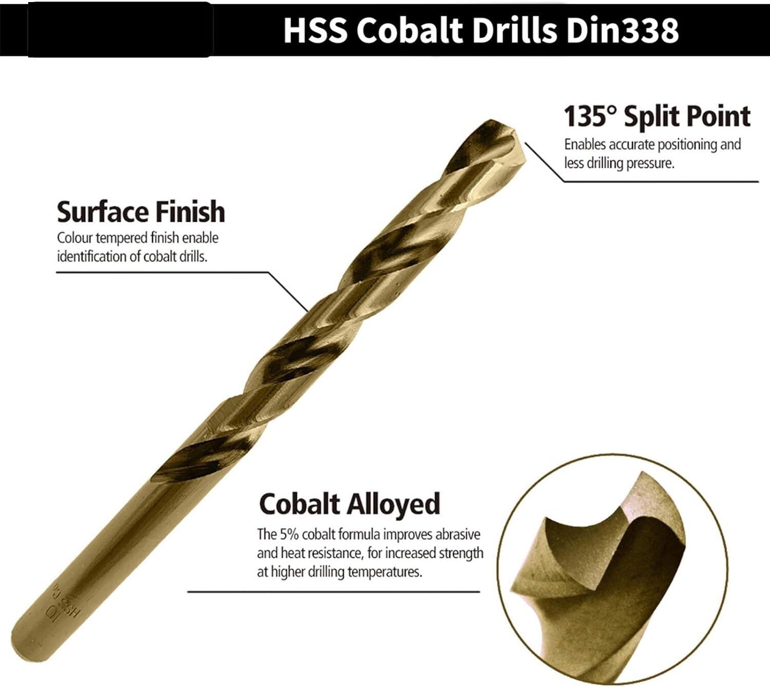 19 szt. Zestaw wierteł M35 5% wierteł kobaltowych HSS stal szybkotnąca Metal do stali nierdzewnej żelazo itp. 1.0-10mm x 0.5mm