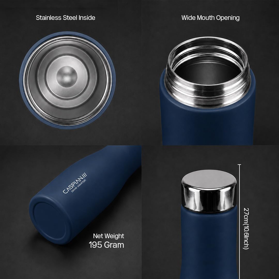 CASPIAN /// Aqua Customised Stainless Steel Water Bottle 1L, Blue with Logo Print - Personalised Water Bottle with Your Name Print for Kids Boys Girls School Office Gym- Perfect for Corporate Gifting 2