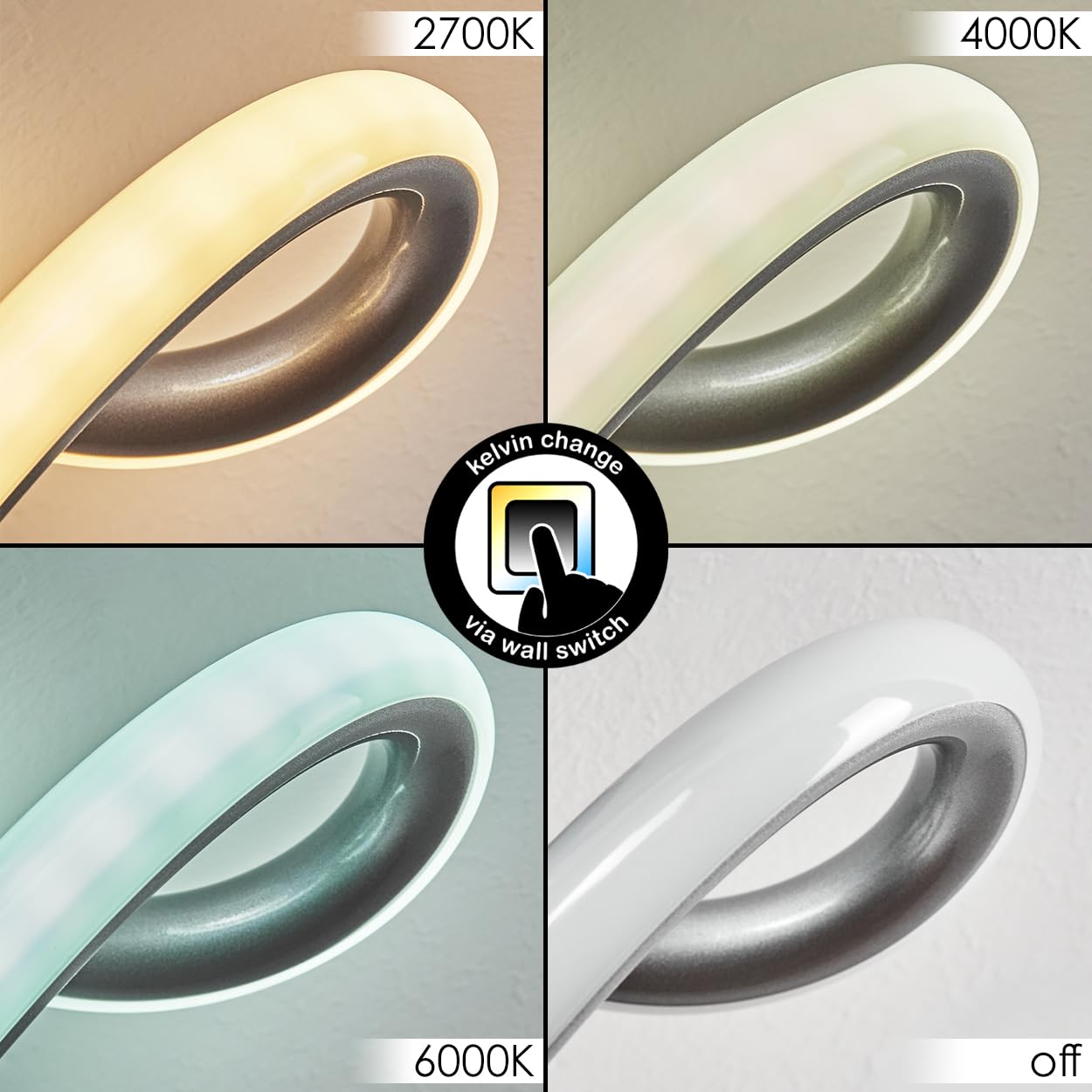 HOFSTEIN Lampa sufitowa LED Jaren, lampa sufitowa z metalu/tworzywa sztucznego w kolorze srebrnym/białym, regulacja CCT za pomocą przełącznika ściennego, 2700-4000-6000 K, funkcja pamięci, 24 W, do