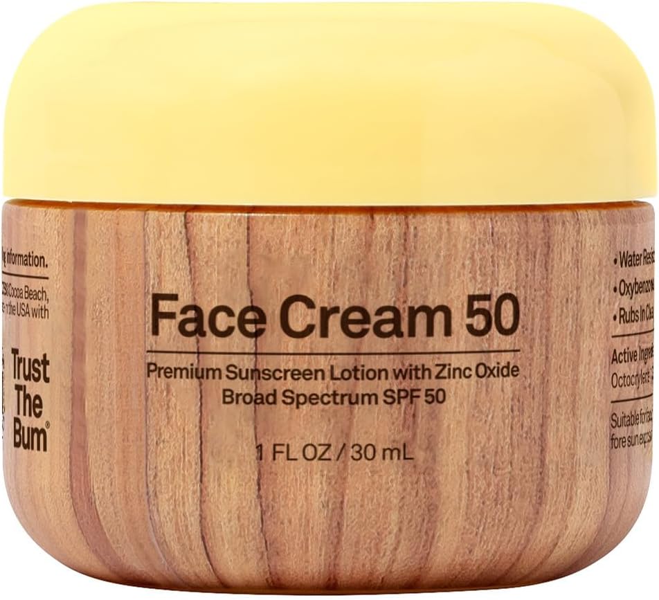 Sun Bum SPF 50 Face Cream Sunscreen with Zinc Oxide – Broad Spectrum Moisturizing Facial Sunscreen with Vitamin E – Hawaii 104 Act Compliant (Without Octinoxate & Oxybenzone) – Travel Size – 1 oz