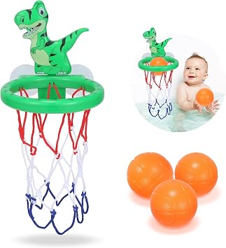 Bath Toys - Basketball Hoop Set Bathtub Toys for Toddlers Ages 1-3, Mini Basketball Hoop Toddler Bath Toys for Kids Ages 3-5,with Strong Suction Cup & 3 No Hole Balls, Sensory Toys Green