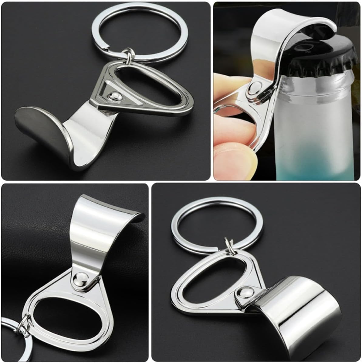 Metal Bottle Opener Keychain, Can Shape, Silver, Beer Cap Tool image 3