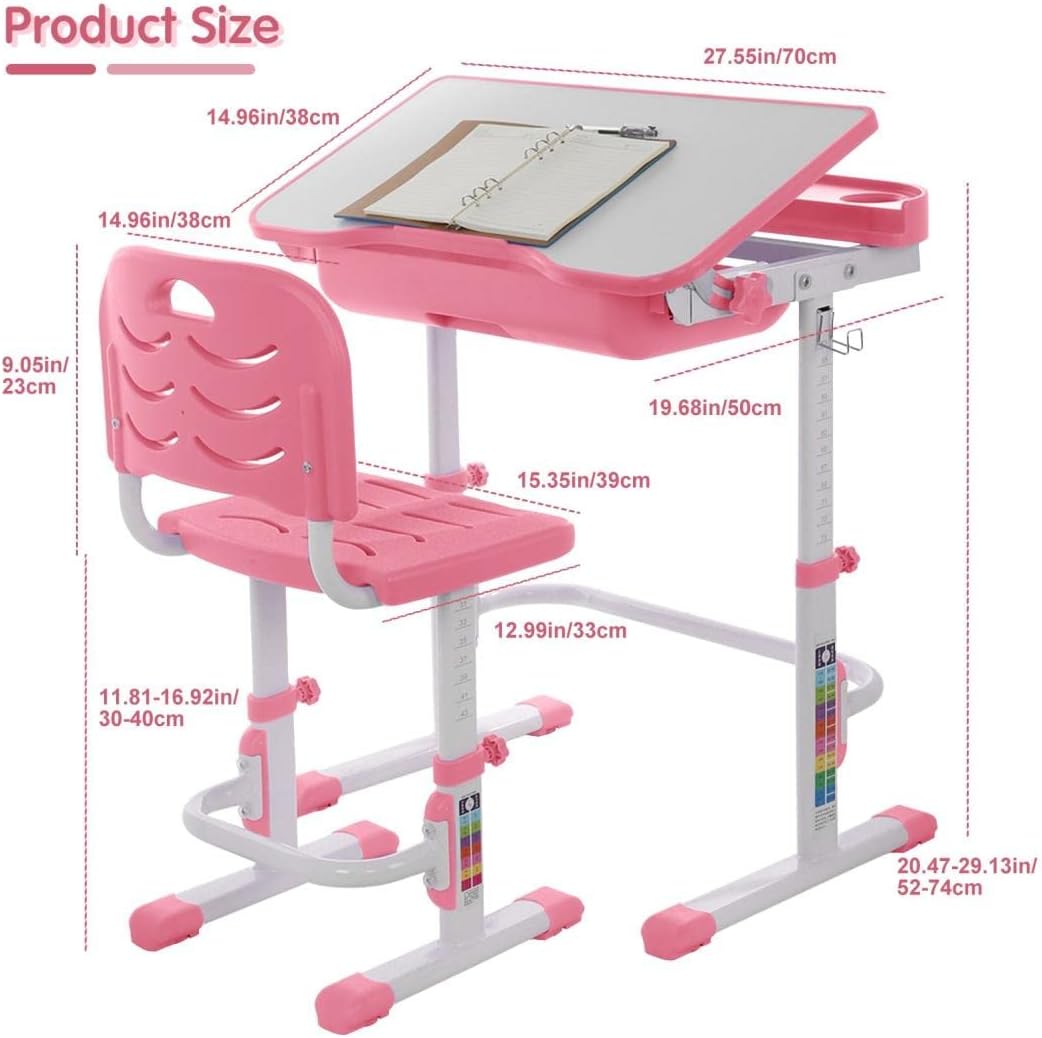 New Product Xinqinghao Kids Desk and Chair Set, Adjustable Children Study Writing Desk and Chair Set with LED Lamp, Book Stand Chair Set Can Be Raised and Lowered for Studyroom (Pink), 27.56x18.11x23.62inches Best Deal Xinqinghao Kids Desk and Chair Set, Adjustable Children Study Writing Desk and Chair Set with LED Lamp, Book Stand Chair Set Can Be Raised and Lowered for Studyroom (Pink), 27.56x18.11x23.62inches