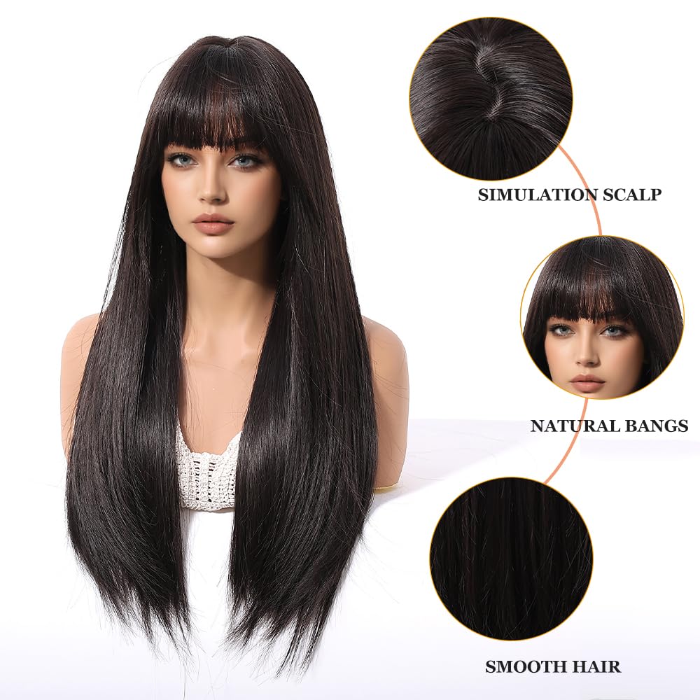Esmee Long Brown Straight Wig for Women Natural Looking Synthetic Heat Resistant Fiber Wig for Daily Party Use - Image 3