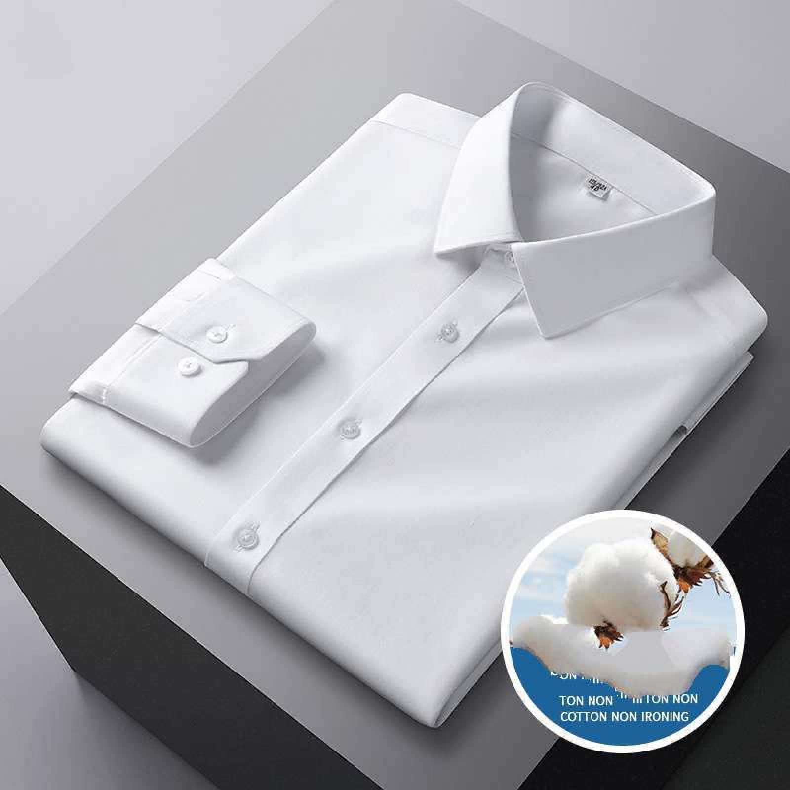 Business-Hemden Für Herren, Klassische, Solide, Bügelfreie Slim-Fit-Hemden, Langärmliges Herren-Baumwollhemd, Atmungsaktive Cardigan-Oberteile Für Party- Und Hochzeits-Smokinghemden, Weiß